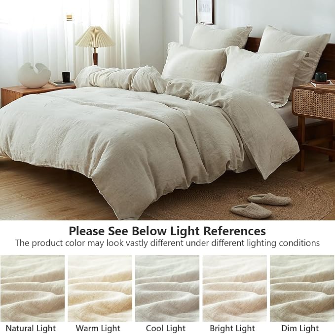 Simple&Opulence 100% Washed Linen Duvet Cover Set 5pcs Basic Style Natural - Image 6