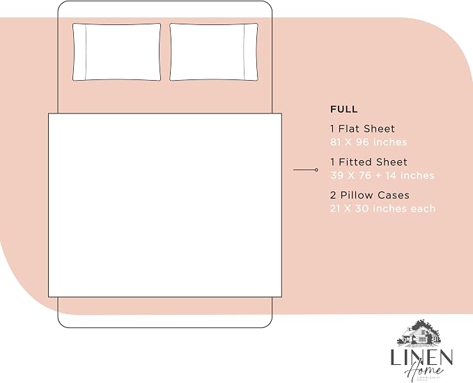 Linen Home 100% Cotton Percale Sheets Full Size, Brushed Rose, Deep Pocket - Image 6