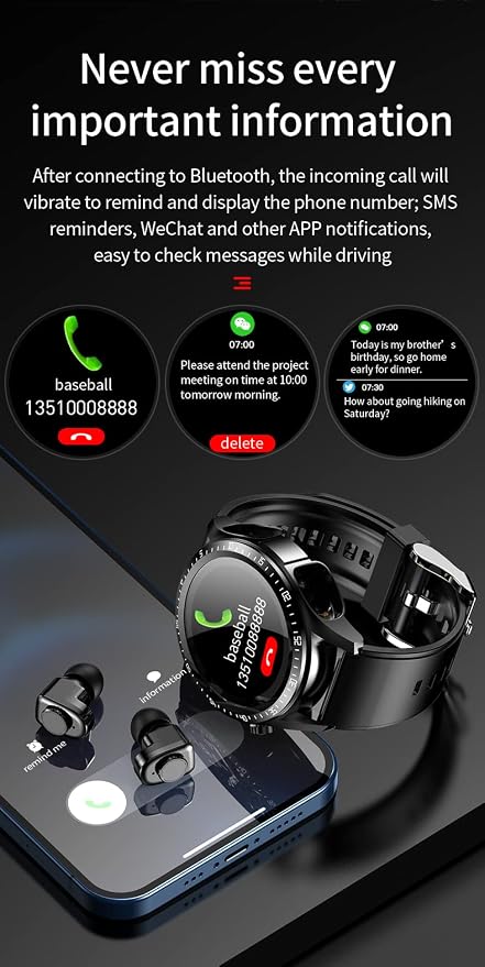 Smart Watch with Earbuds, 2 in 1 Bluetooth Smartwatch - Image 5