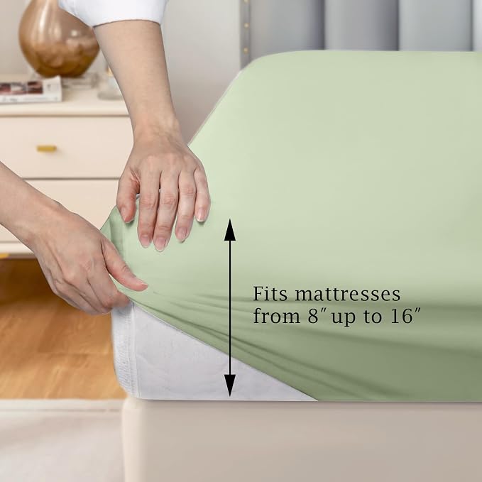 FreshCulture Pure Cotton Fitted Sheets Queen Size, 300 Thread Count Percale - Image 3