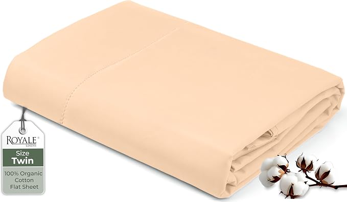 Royale Linens 100% Organic Cotton Twin Flat Sheet Only by ROYALELINENS