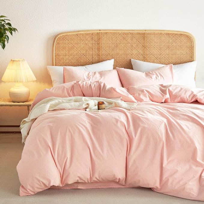 Wake In Cloud - Cotton Duvet Cover Set, Full Size, 100% Washed Cotton, Linen by WakeInCloud