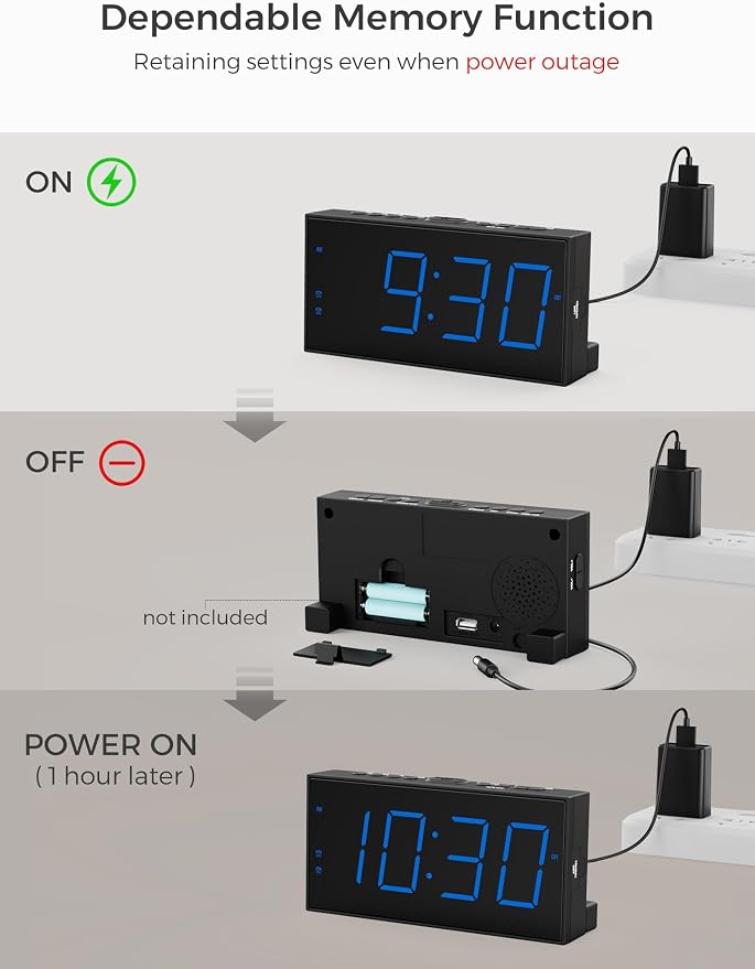 Large Display Alarm Clock for Bedroom, Dual Alarm for Couples, 5-Level Dimmer - Image 7