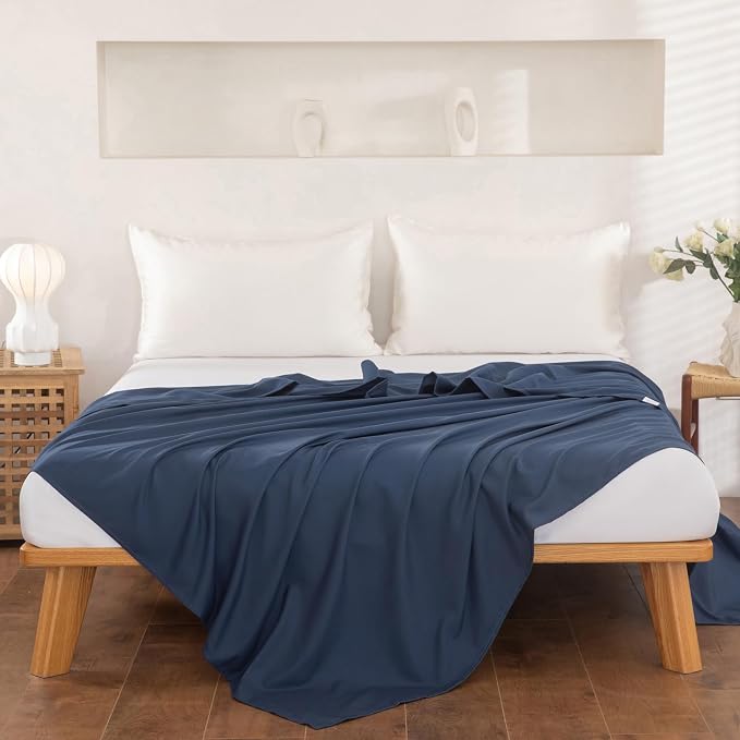 Full Flat Sheet Only， 80x96Inch Dark Blue - Image 2