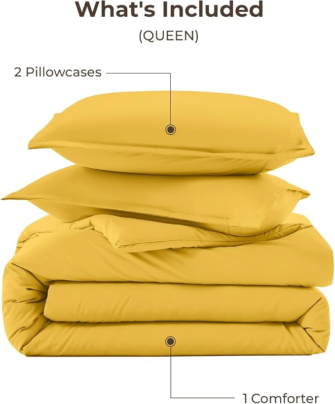 Litanika Mustard Yellow Comforter Set Queen Size, 3 Pieces Lightweight Solid - Image 7