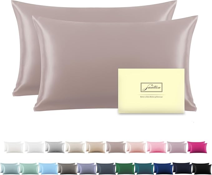 Silk Pillow Cases 2 Pack, Soft Breathable and Sliky Queen Size Pillow Cases Set by Suatien