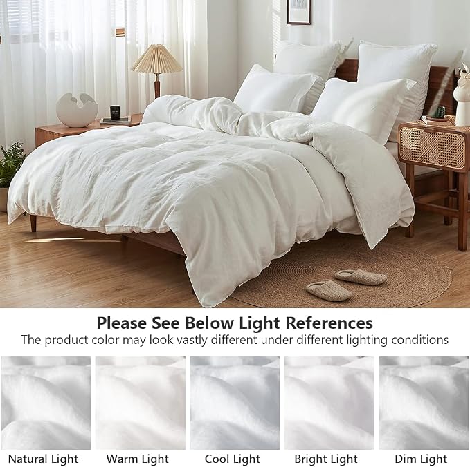 Simple&Opulence 100% Washed Linen Duvet Cover Set 5pcs Basic Style Natural - Image 6