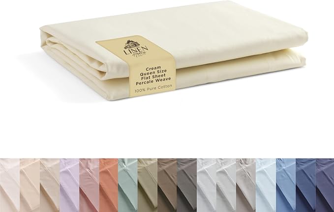 Linen Home 100% Cotton Percale 1 Flat Sheet, Queen Size by LINENHOME