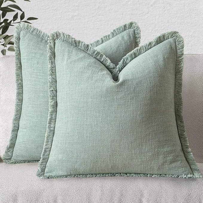 MIULEE Decorative Throw Pillow Covers Neutral Linen Fringe Throw Pillows Set of by MIULEE