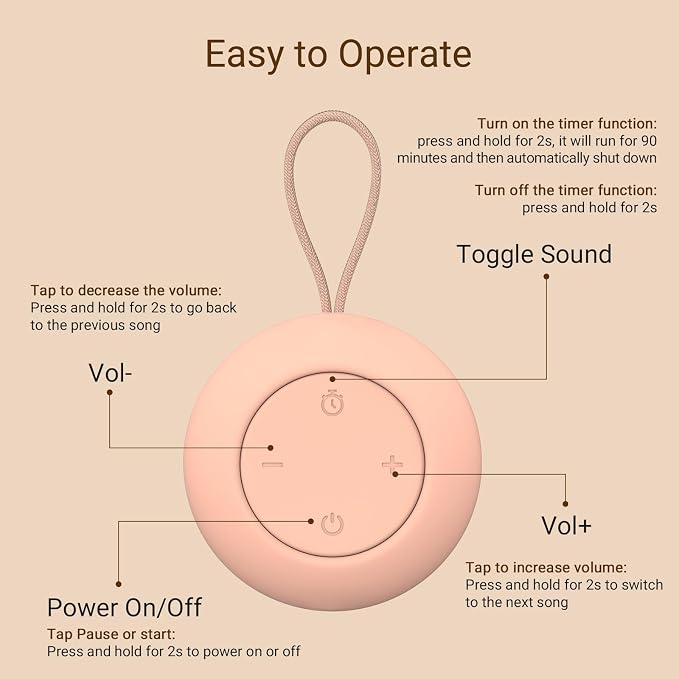 Portable Baby Sound Machine 15 Hours Battery Life, Clips on Baby Stroller.Peach - Image 6