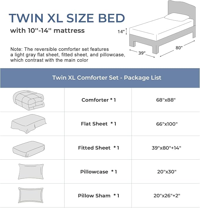Sasttie Twin XL Comforter Set, 5 Pieces Reversible Twin XL Bed in a Bag - Image 2