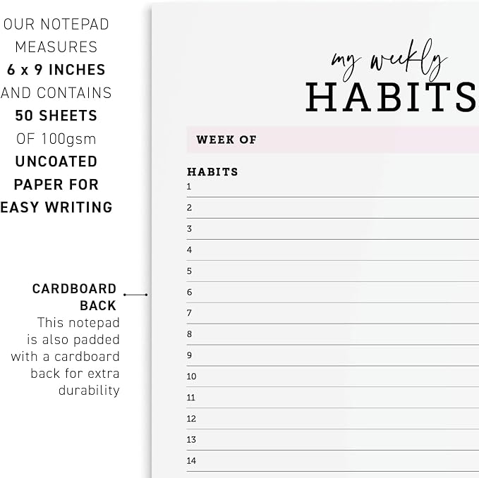 CARDAMONOLY Habit Tracker Notepad in Black and Light Pink- 50 Page Tear Off - Image 3