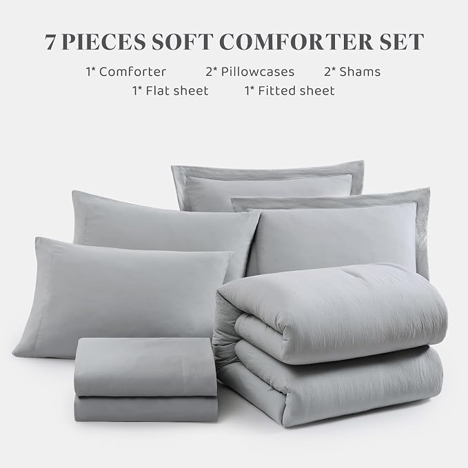 WRENSONGE Light Grey King Comforter Set, 7 Pieces Soft Microfiber King Size - Image 6