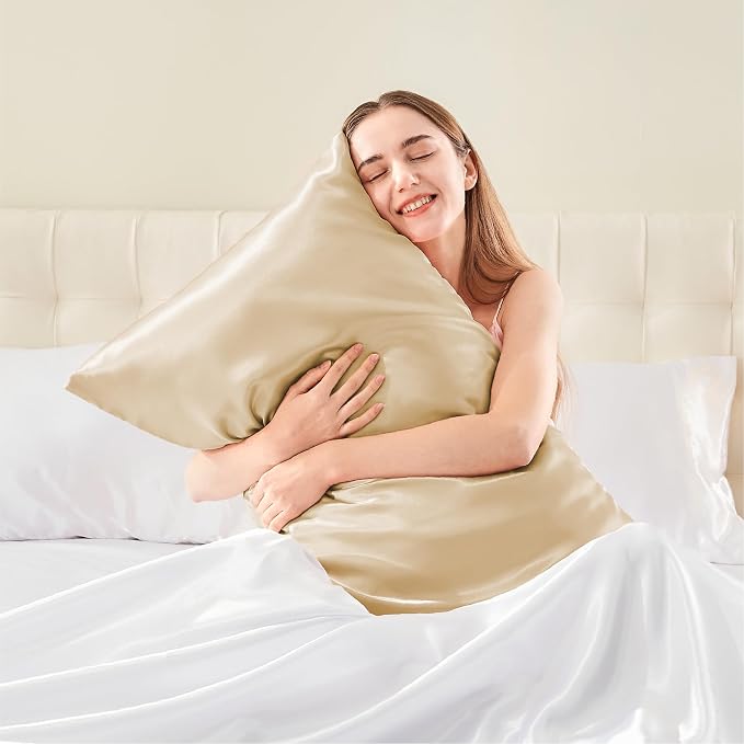 BEDELITE Satin Pillowcase with Zipper, Champagne Pillow Cases Queen Size Set of - Image 2