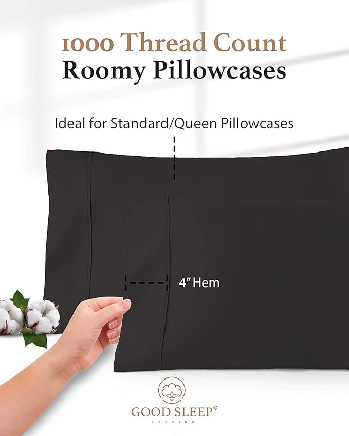 1000 TC Dark Gray Standard Pillowcases Set of 4 100% Egyptian Cotton Pillow - Image 3