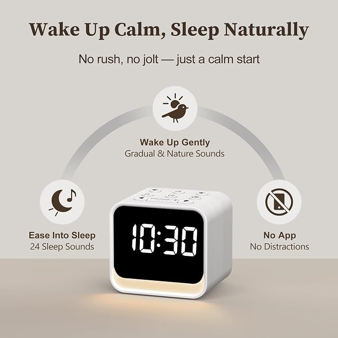 HOUSBAY Wooden Sound Machine Alarm Clock - Image 2