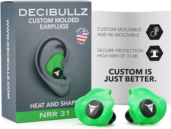 Decibullz - Custom Molded Earplugs, 31dB Highest NRR, Comfortable Hearing by Decibullz