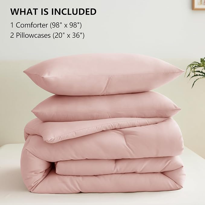 CozyLux Oversized Queen Comforter Set Blush Pink, 3 Pieces 98x98 Solid - Image 6
