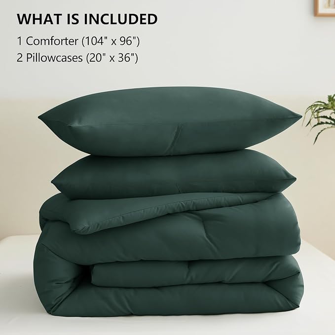 CozyLux California King Comforter Set Forest Green, 3 Pieces Cal King Solid - Image 6