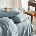 Wake In Cloud - Cotton Duvet Cover Set, Full Size, Light Denim Blue, 100% by WakeInCloud