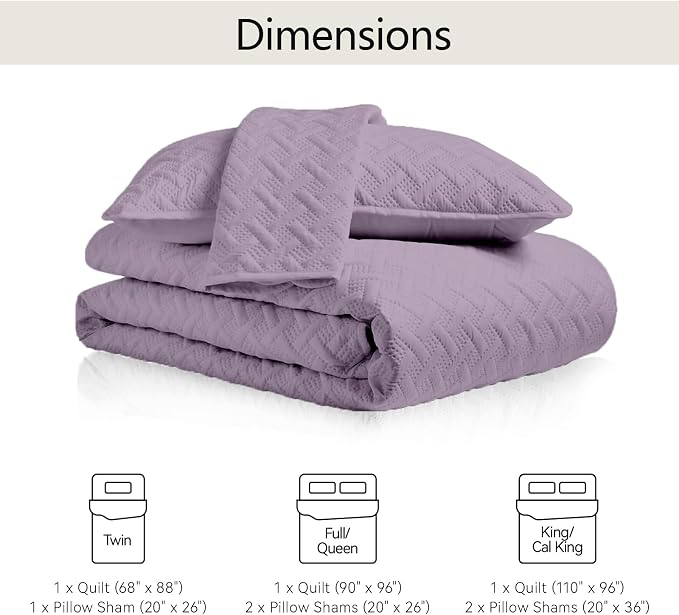 FLYMME Twin Quilt Set, Lightweight Grayish Purple Bedspreads, Basket Weave - Image 7