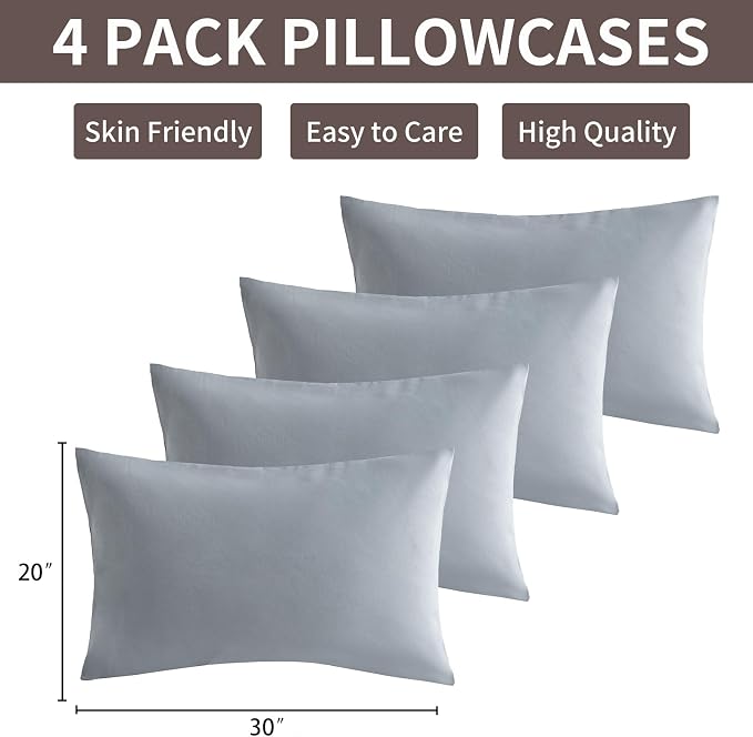 MINIPANDA Light Grey Pillow Cases Set of 4 Queen Size - Image 3