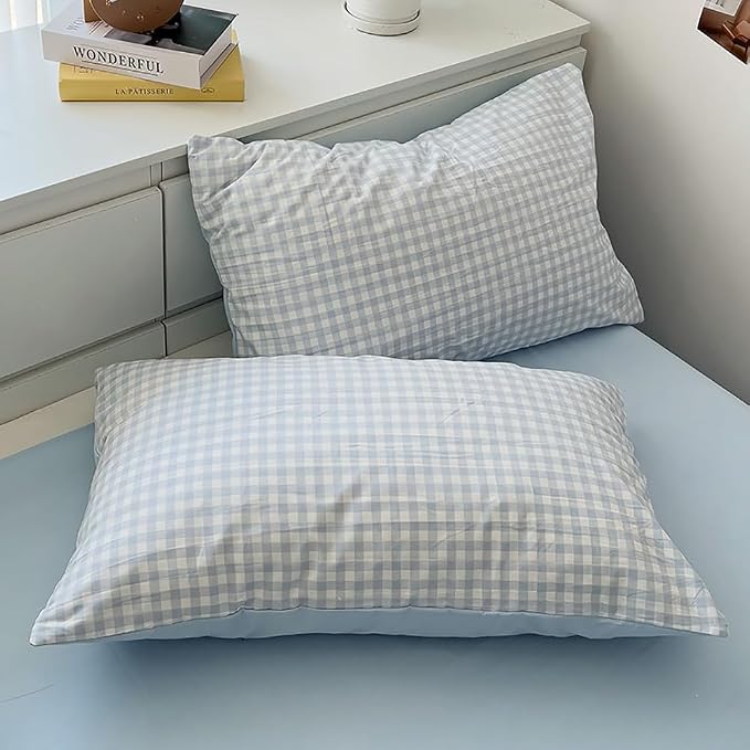 Nayoroom Gingham Duvet Cover Queen Size Reversible Blue Plaid Checkered Duvet - Image 7