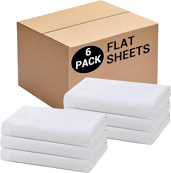 Bulk Queen Flat Sheets Only, Color-Coded Hem Threads, Wrinkle-Free Shrinkage by Culve