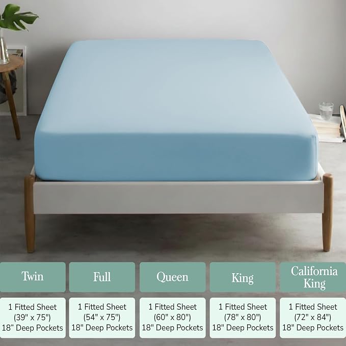 Feather & Stitch 1 Piece Fitted Sheet Queen Size, 100% Cotton Damask Sateen - Image 6