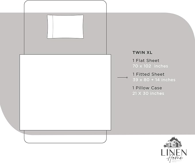 Linen Home 100% Cotton Percale Sheets Twin XL Size, Deep Pocket, 3 Pieces Set - Image 6