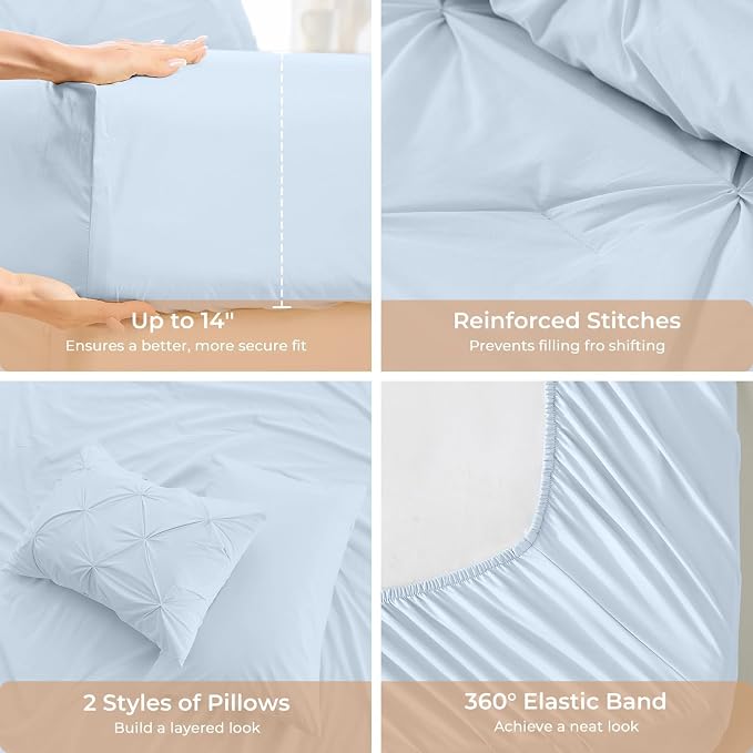 Sasttie California King Comforter Set, 7-Piece Bed in a Bag, Pintuck Bedding - Image 5