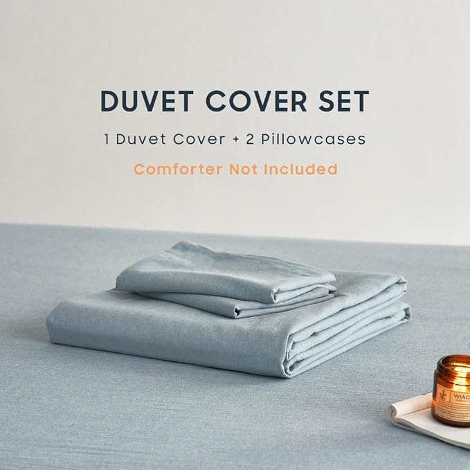 Wake In Cloud - Cotton Duvet Cover Set, Queen Size, Light Denim Blue, 100% - Image 2
