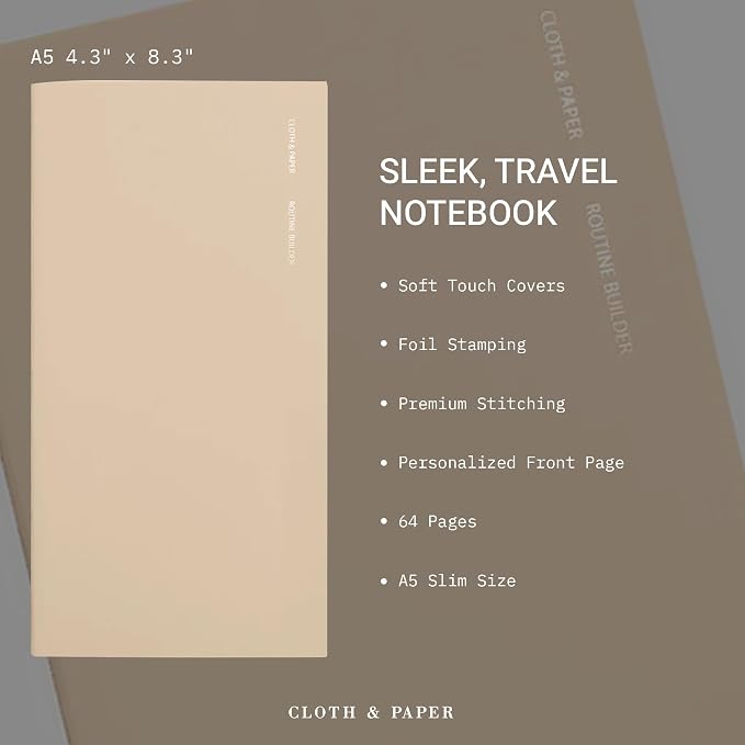 Cloth & Paper Travel Notebook | Routine Builder Planner – Beignet | A5 Slim - Image 3