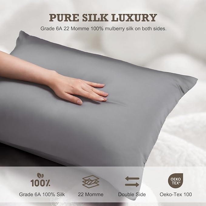 BPC 100% Mulberry Silk Pillowcases 2 Pack, Grade 6A ClimaSilk™ Silk Pillow - Image 2
