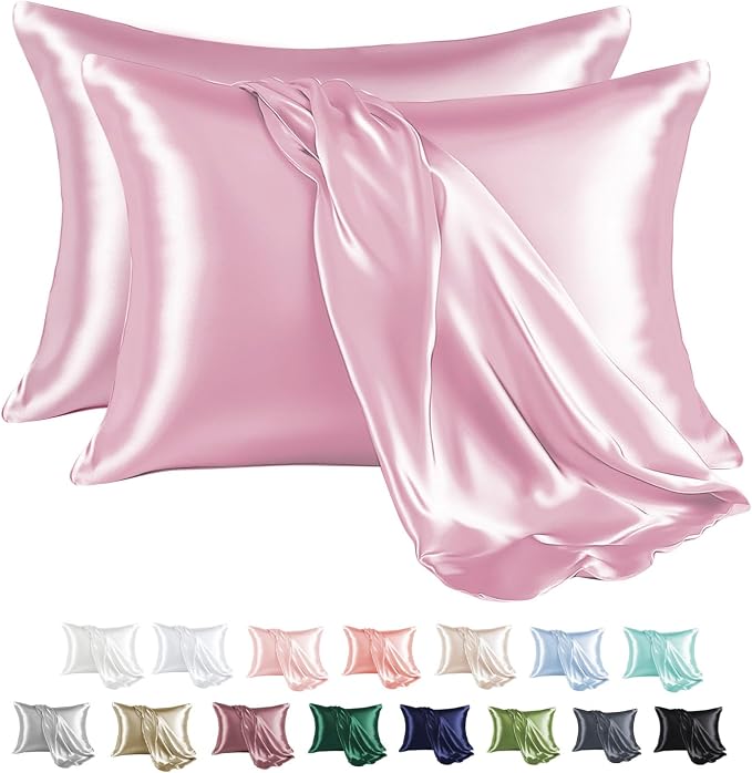 MR&HM Satin Pillowcase for Hair and Skin, Silk Satin Pillowcase 2 Pack by MRHM