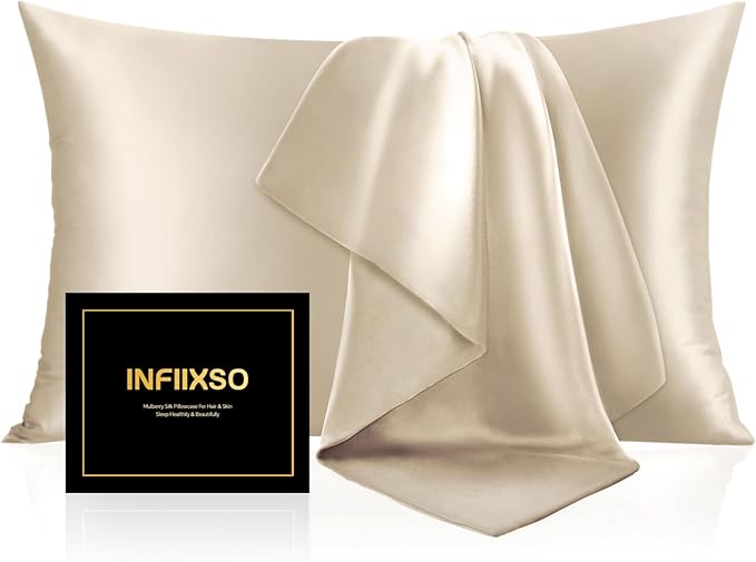 INFIIXSO Silk Pillow Cases 2 Pack Standard Size, Ultra Smooth & Soft Mulberry by INFIIXSO