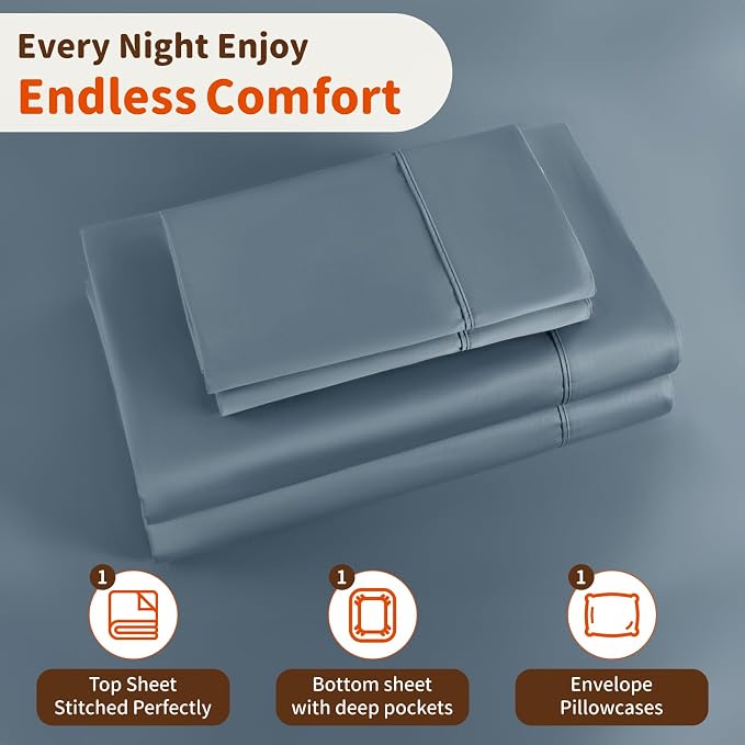 LBRO2M 1000 Thread Count 100% Egyptian Cotton Sheets Set Twin, 3 Piece Sets Bed - Image 5