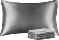 BEDELITE Satin Pillowcase with Zipper 4 Pack, Dark Grey Pillow Cases Queen Size by BEDELITE