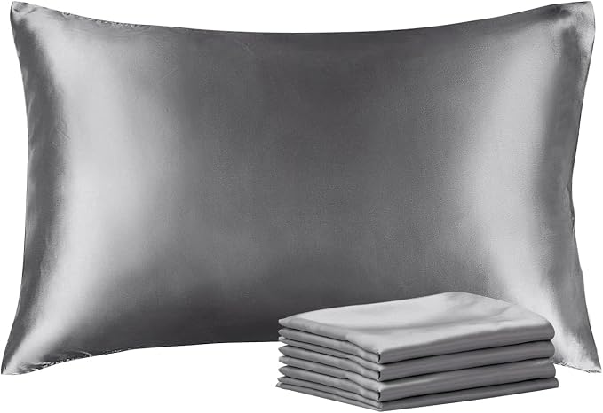 BEDELITE Satin Pillowcase with Zipper 4 Pack, Dark Grey Pillow Cases Queen Size by BEDELITE