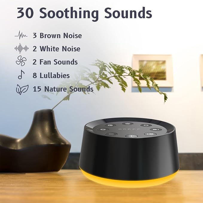 Brown Noise Sound Machine with 30 Soothing Sounds 12 Colors Night Light White - Image 2