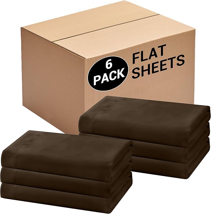 Bulk King Flat Sheets Only, 6 Pack Quick Sort Top Bed Sheet, Color-Coded Label by Culve
