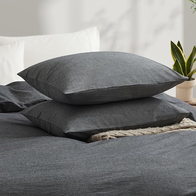 LOVQUE Dark Grey Duvet Cover Full Size, 100% Washed Cotton Linen Like Bedding - Image 3