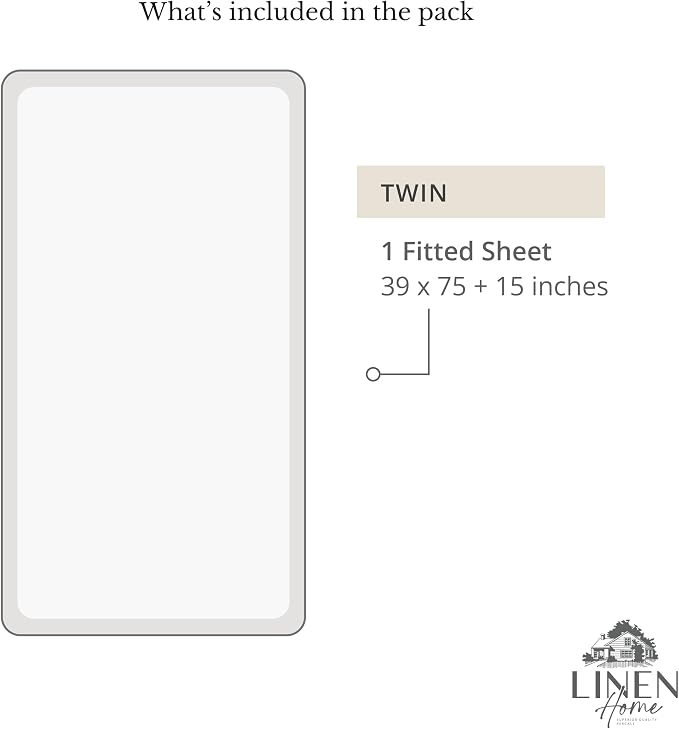 Linen Home 100% Cotton Percale Weave Fitted Sheet, Twin Size, Snow White - Image 6