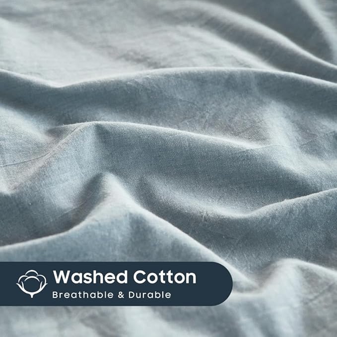Wake In Cloud - Cotton Duvet Cover Set, Full Size, Light Denim Blue, 100% - Image 6