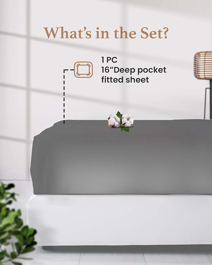 1000 Thread Count Dark Gray Queen Fitted Sheet Only Deep Pocket, Egyptian - Image 2