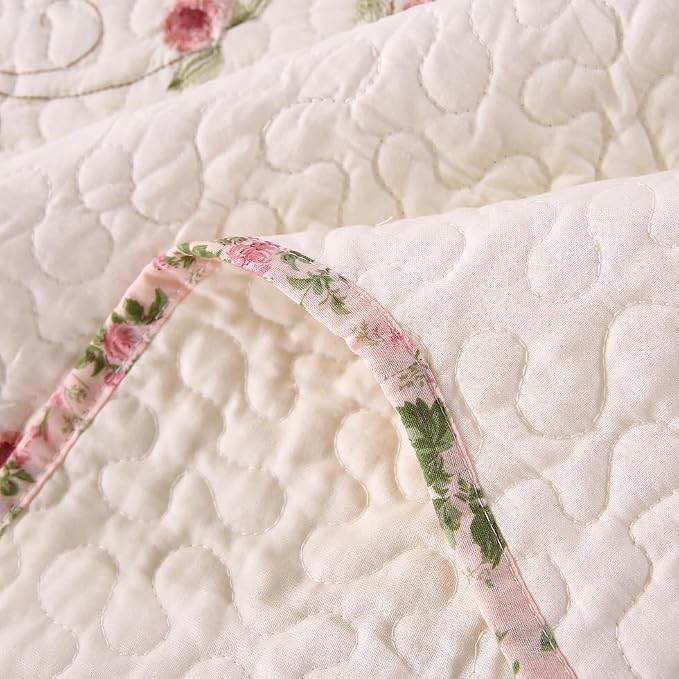 Quilt Set Floral Leaves 3D Embroidery Pattern 2 PCS Cotton Reversible Quilted - Image 8
