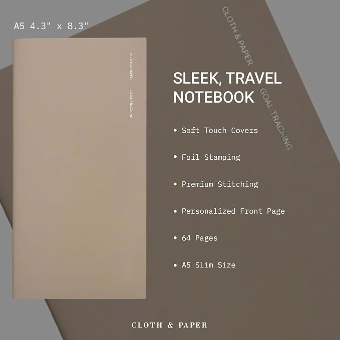 Cloth & Paper Travel Notebook | Goal Tracker – Ibiza | A5 Slim Goal Planner - Image 3