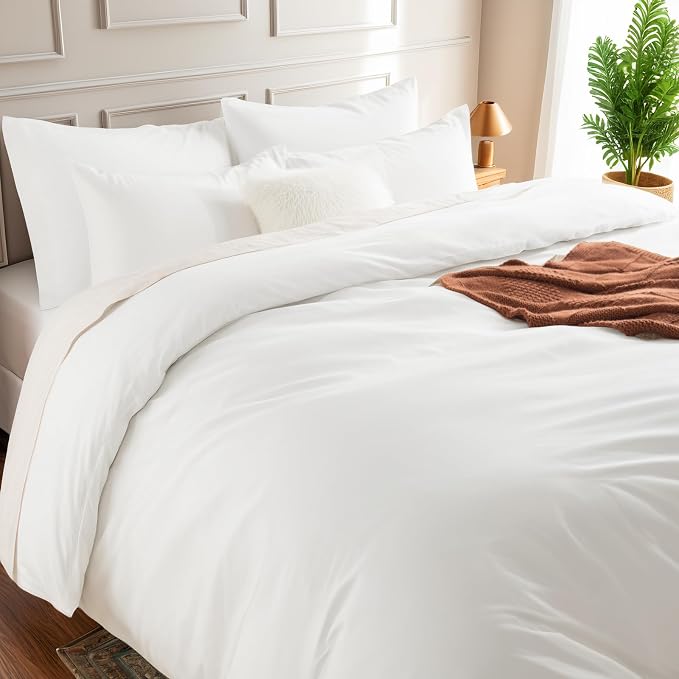 NEXHOME PRO Duvet Cover Set 100% Washed Cotton Full Size Linen Feel Textured - Image 4
