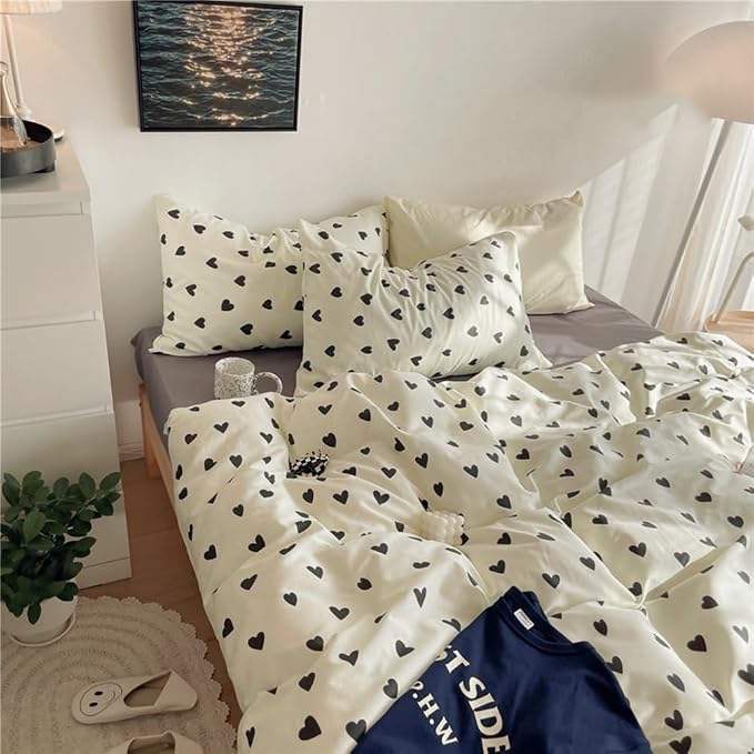 Nayoroom Black and White Heart Duvet Cover Queen Size Black Hearts Printed on - Image 2