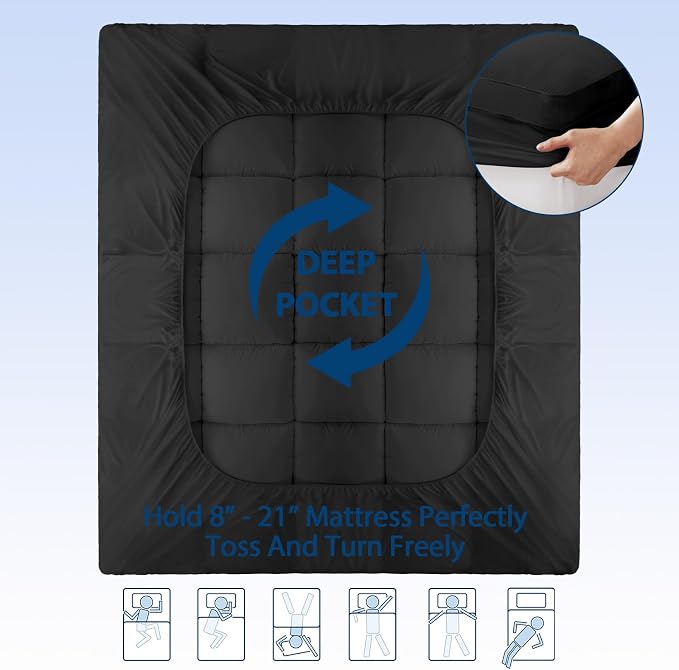 ELEMUSE California King Black Cooling Bamboo Viscose Mattress Topper - Image 6